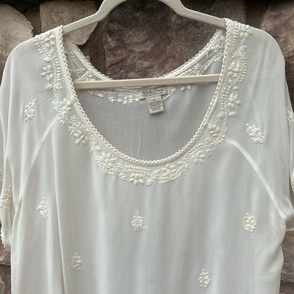 Lucky Brand Embroidered Sheer Blouse Top Short Sleeve Size XL Boho - Picture 3 of 8